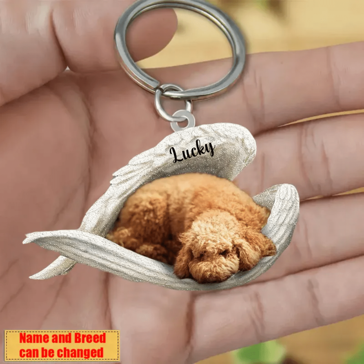 Personalized Poodle Sleeping Angle Keychain/ Custom Name Dog Acrylic Flat Keychain
