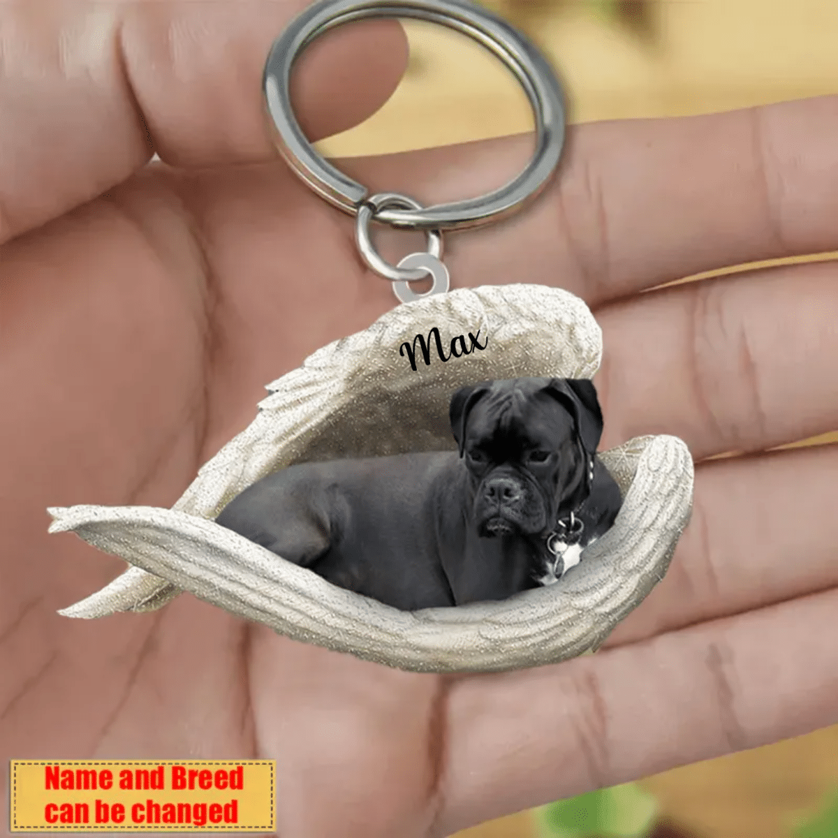 Personalized Boxer Sleeping Angle Keychain/ Memorial Keychain for Dog