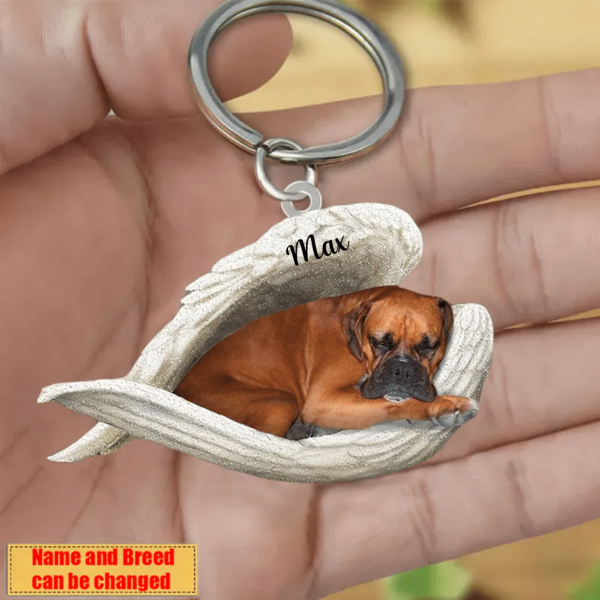 Personalized Boxer Sleeping Angle Keychain/ Memorial Keychain for Dog