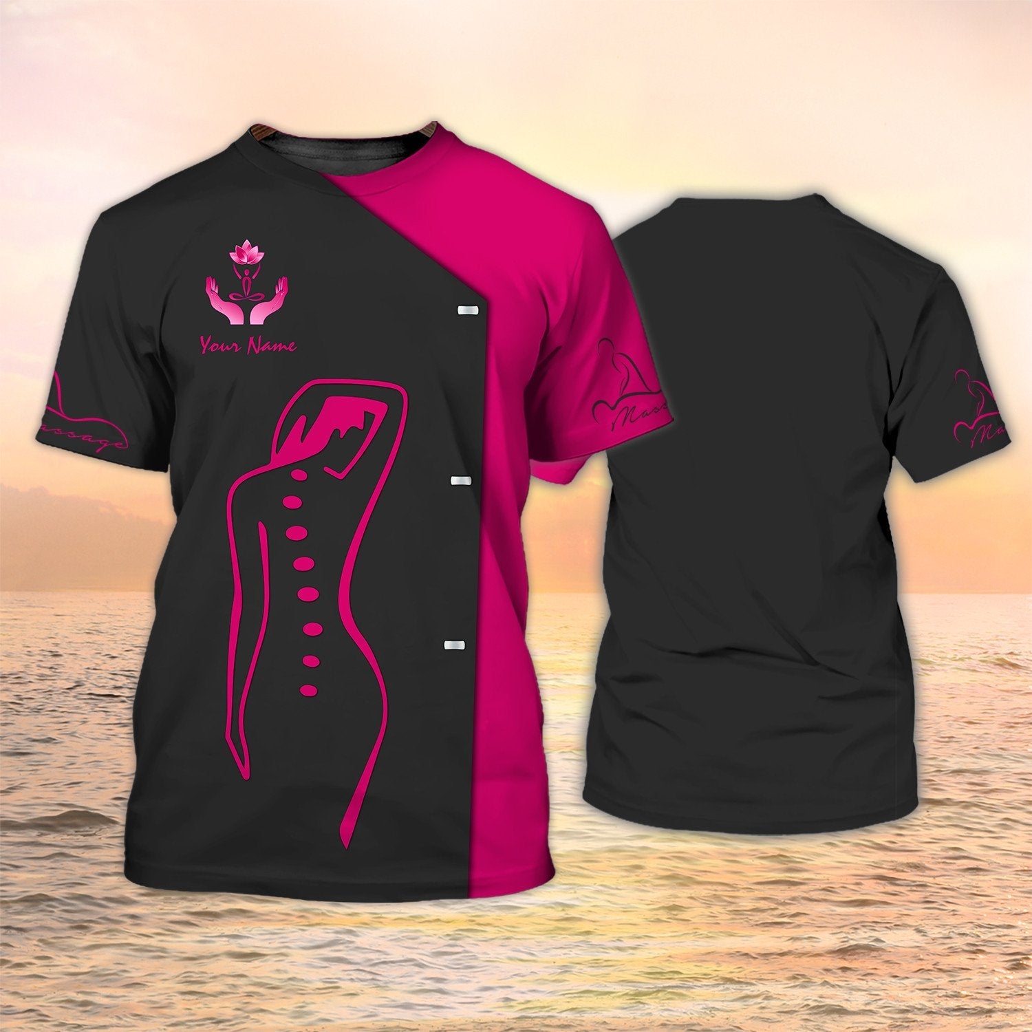Personalized 3D All Over Print Massage Therapist Shirt Massage Therapist Uniform Black Pink