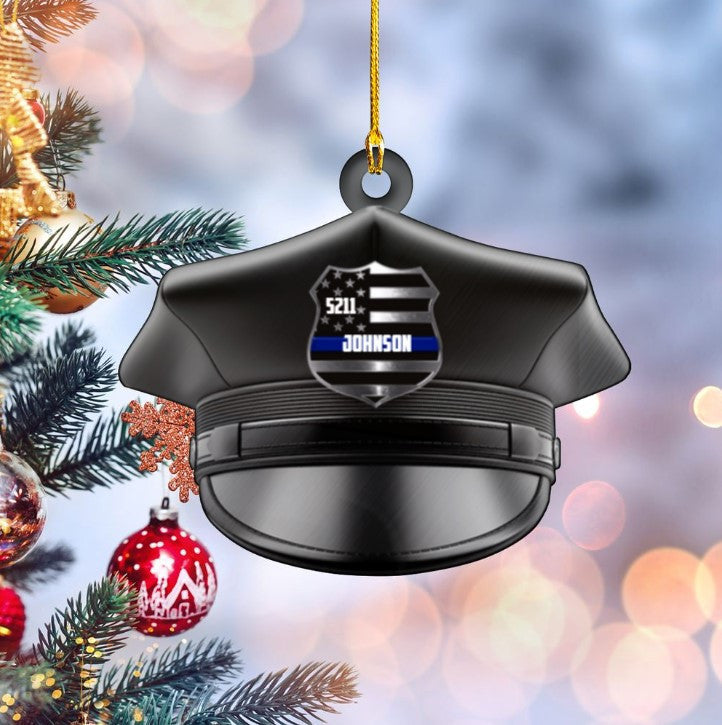 Personalized Police Hat Custom Acrylic Ornament for Police Gift for Him