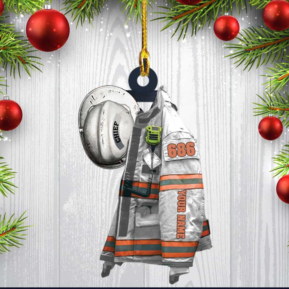 Captain Firefighter Christmas Ornament/ Custom Firefighter Uniform & Hat Acrylic Ornament for Firefighter