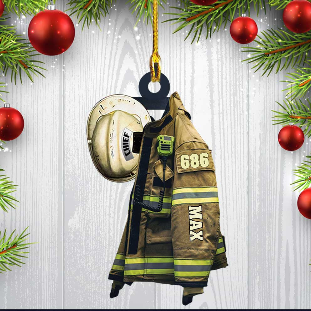 Captain Firefighter Christmas Ornament/ Custom Firefighter Uniform & Hat Acrylic Ornament for Firefighter