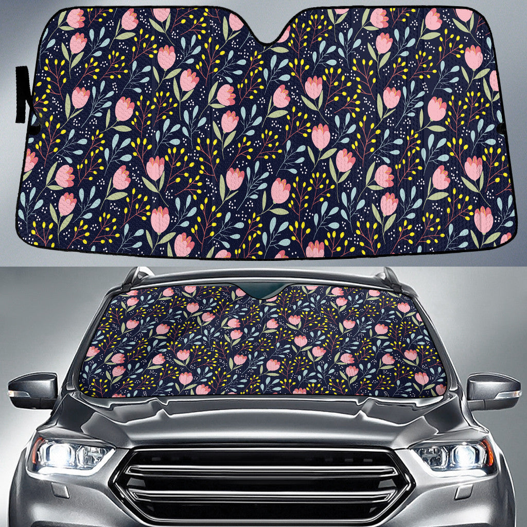 Pink Bush Lily Flower Tropical Theme Black Car Sun Shades Cover Auto Windshield Coolspod