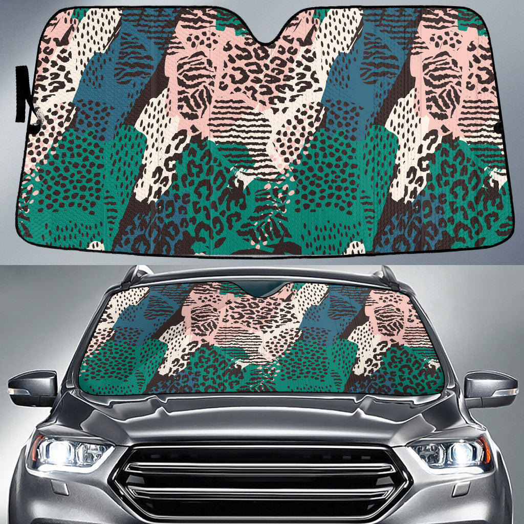 Green And Charcoal Tone Leopard Skin Texture All Over Print Car Sun Shades Cover Auto Windshield Coolspod