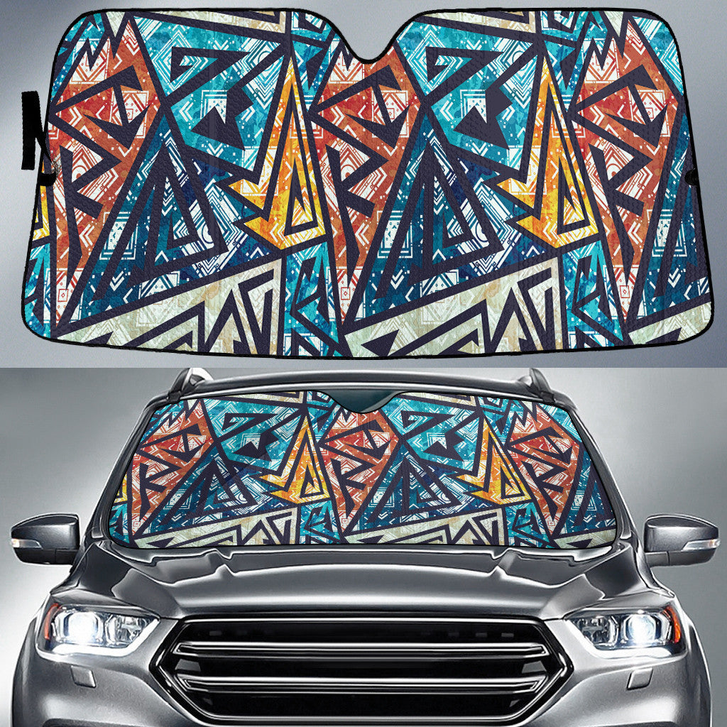 Blurry Blue Grunge Graffiti Geometric Shapes All Over Print Car Sun Shades Cover Auto Windshield Coolspod