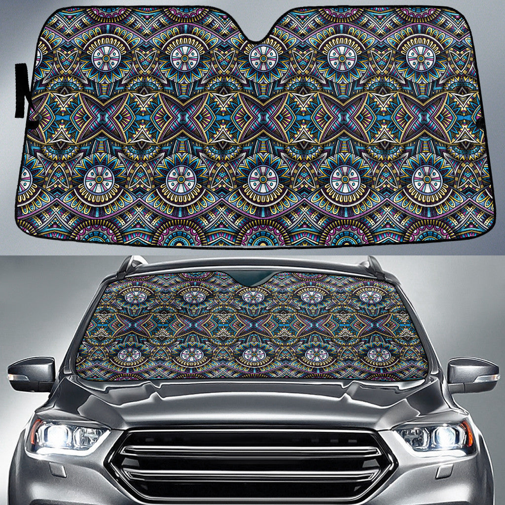 Blue Mirror Optical Illustration Vintage Tribal Texture Car Sun Shades Cover Auto Windshield Coolspod
