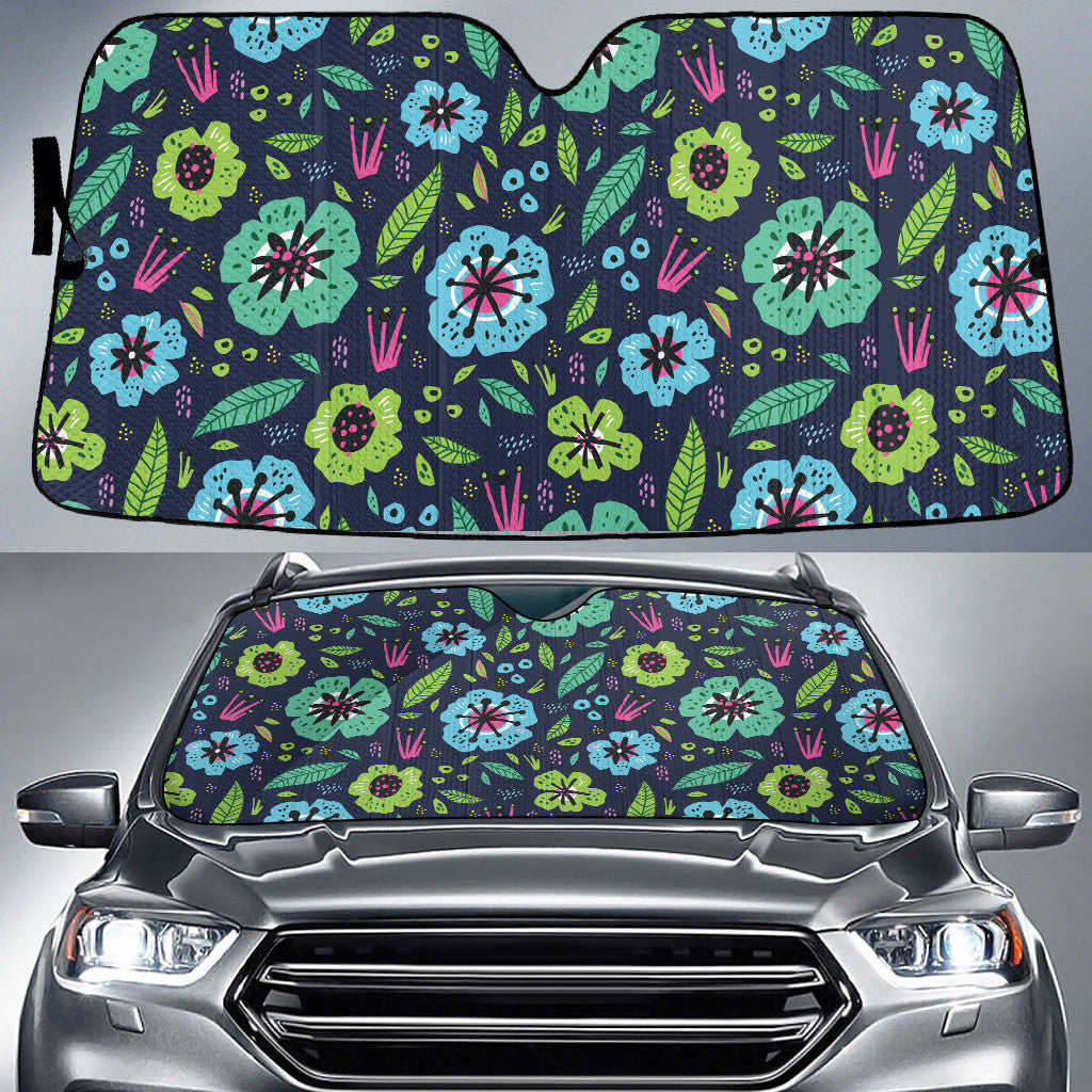 Blue And Green Hibiscus Flower Navy Theme Car Sun Shades Cover Auto Windshield Coolspod