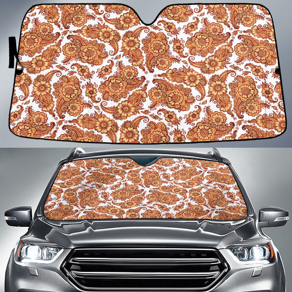 Orange Chinese Hibiscus Flower Henna Style White Theme Car Sun Shades Cover Auto Windshield Coolspod