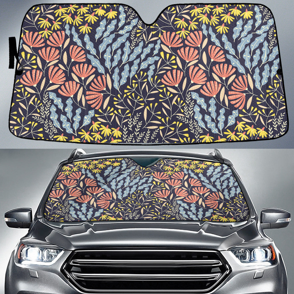 Red Bush Lily And Yellow Amaryllis Flower Hand Drawing Style Car Sun Shades Cover Auto Windshield Coolspod