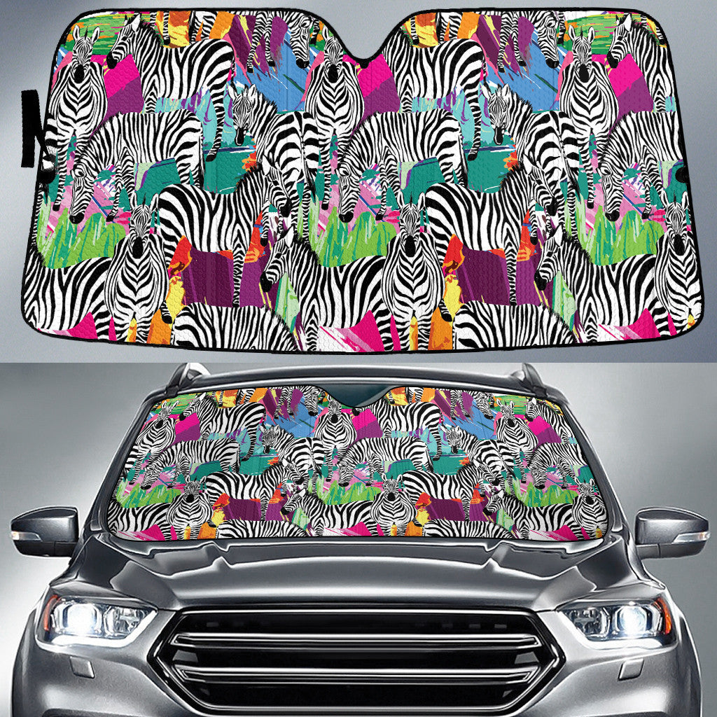 Colorful Zebra Animal In The Zoo Green Grass Car Sun Shades Cover Auto Windshield Coolspod