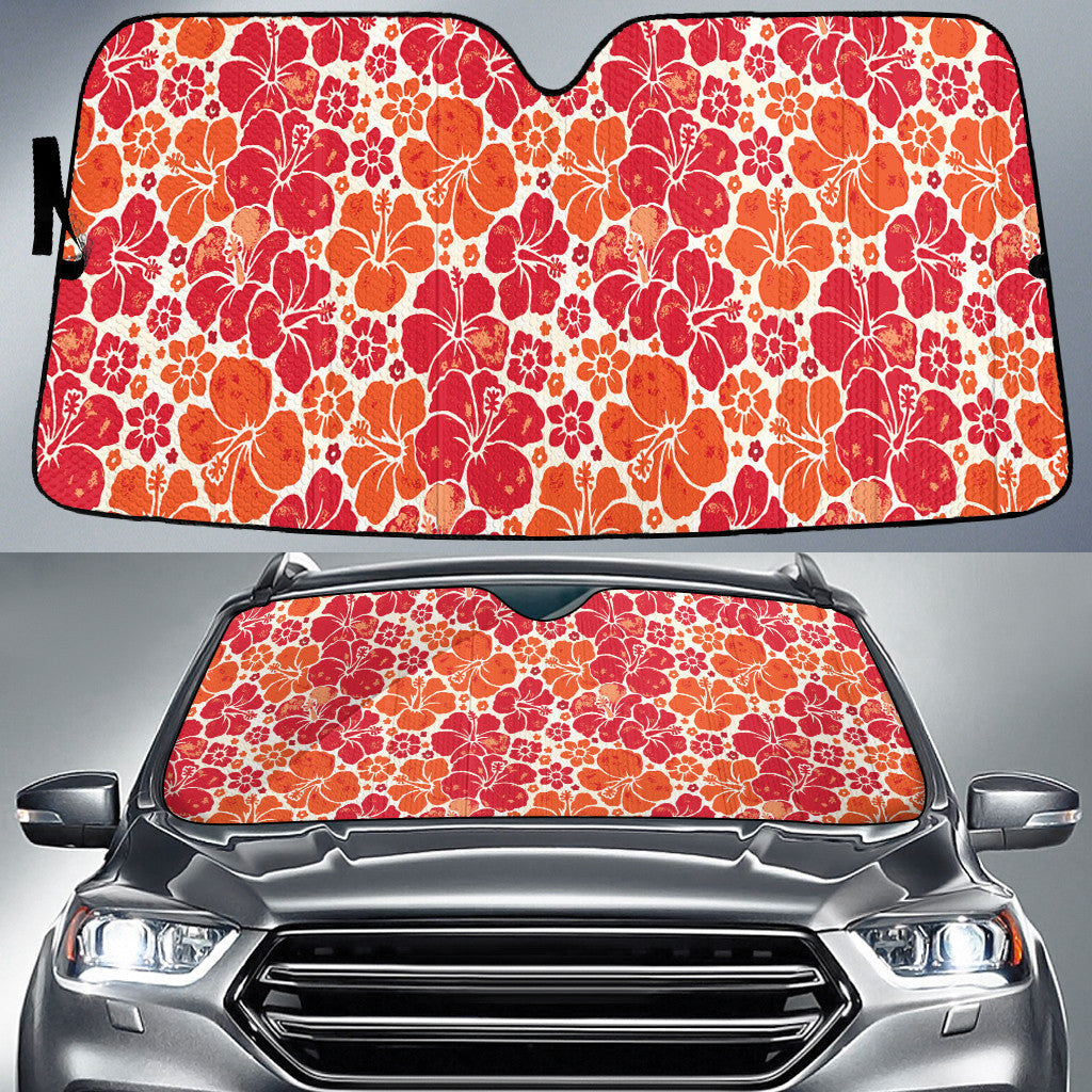Red And Orange Hawaiian Hibiscus Flower White Theme Car Sun Shades Cover Auto Windshield Coolspod