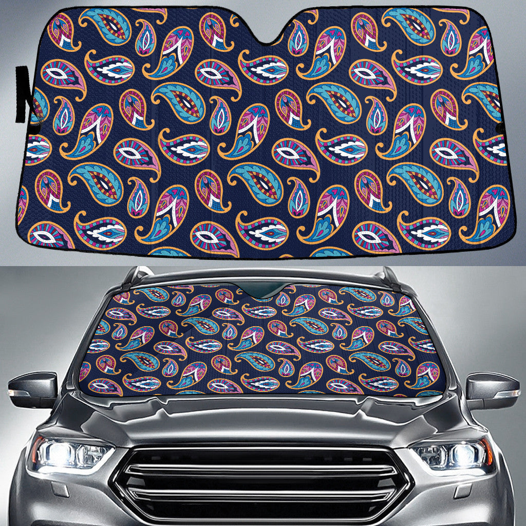 Blue And Mint Green Paisley Flower Pattern Navy Theme Car Sun Shades Cover Auto Windshield Coolspod