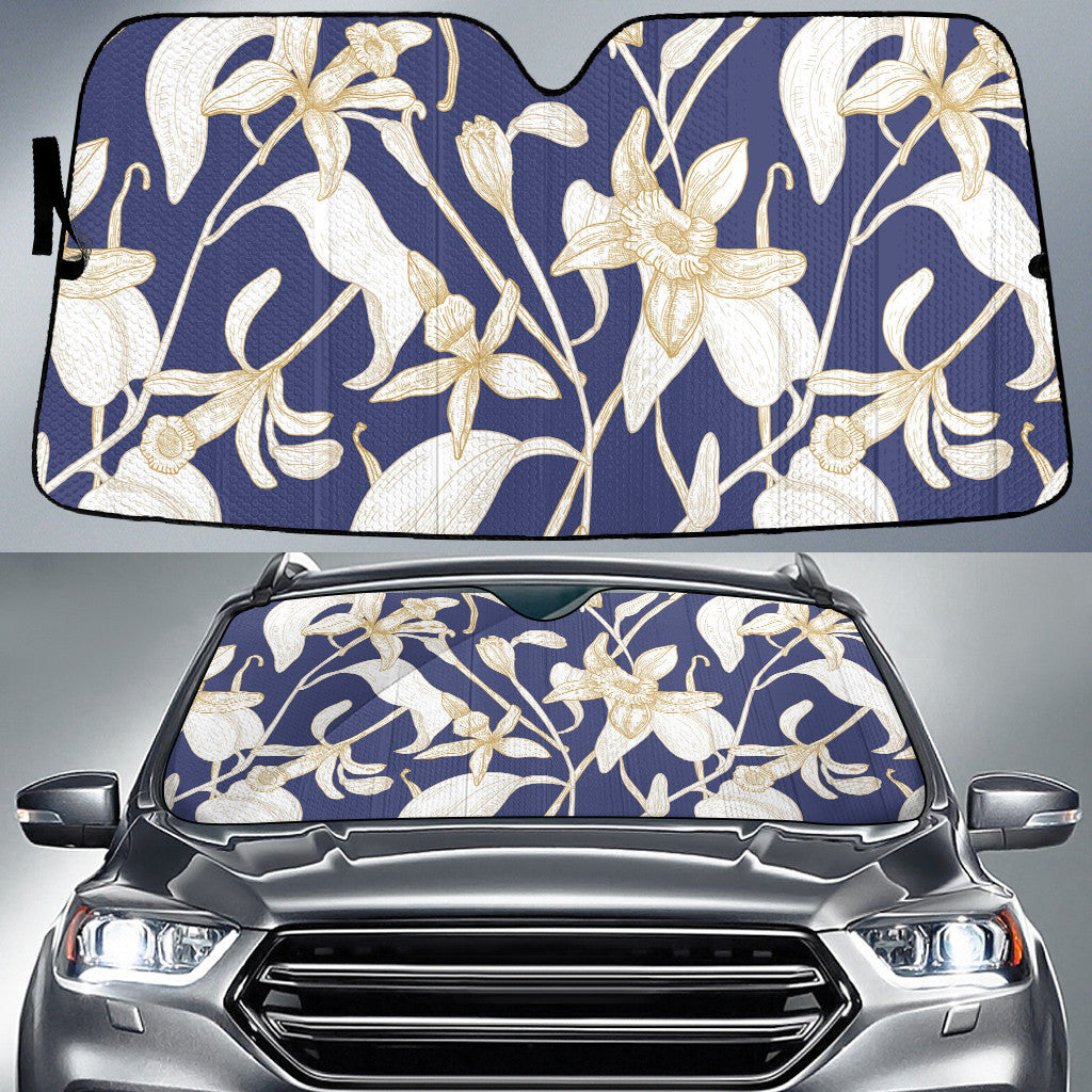 Yellow Orchid Flower Summer Vibe Navy Car Sun Shades Cover Auto Windshield Coolspod