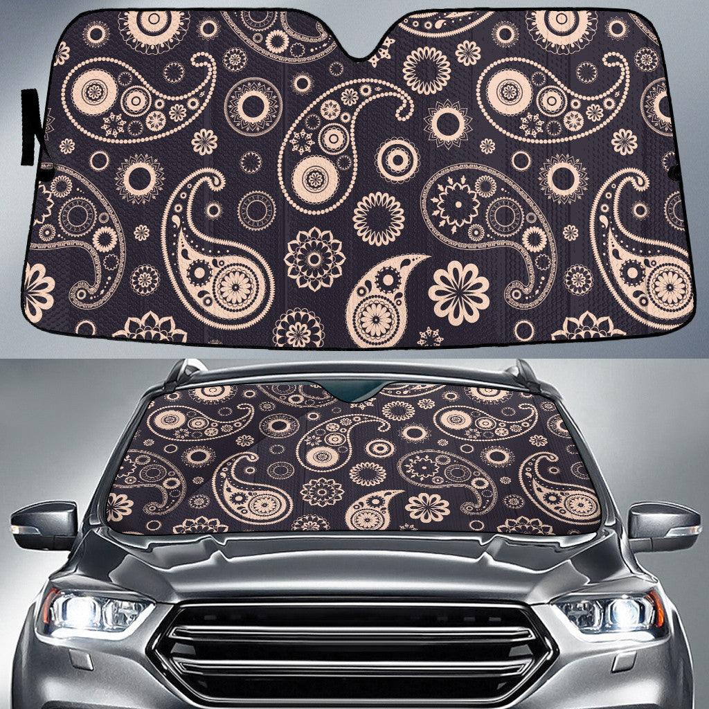 Black And Beige Paisley Flower Pattern Black Theme Car Sun Shades Cover Auto Windshield Coolspod