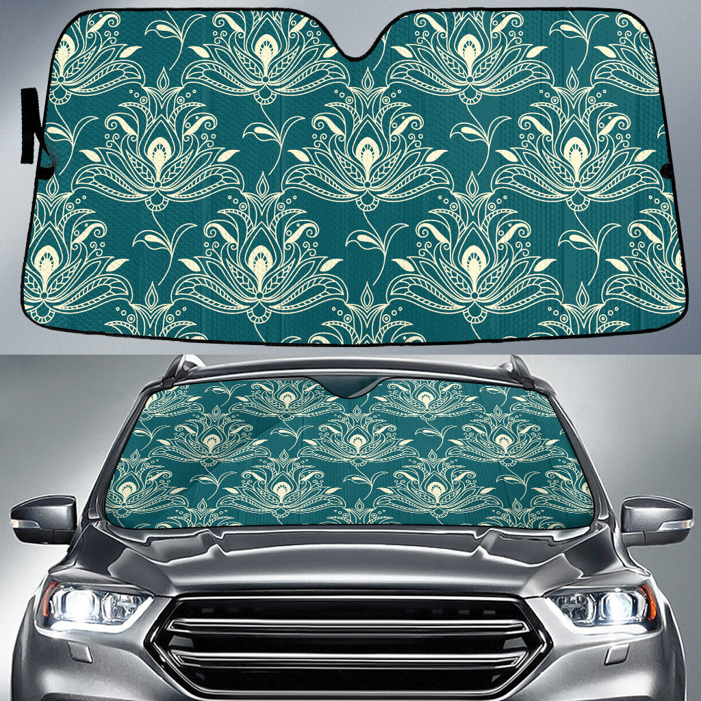 Vintage Flower Symbol Green Theme All Over Print Car Sun Shades Cover Auto Windshield Coolspod