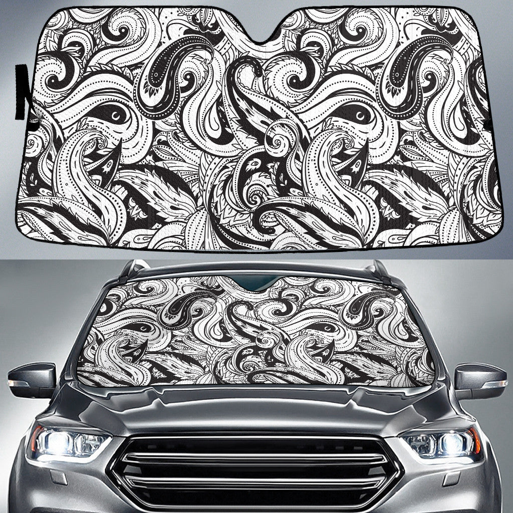 Black And White Wavy Pattern Hand Drawing Style Car Sun Shades Cover Auto Windshield Coolspod