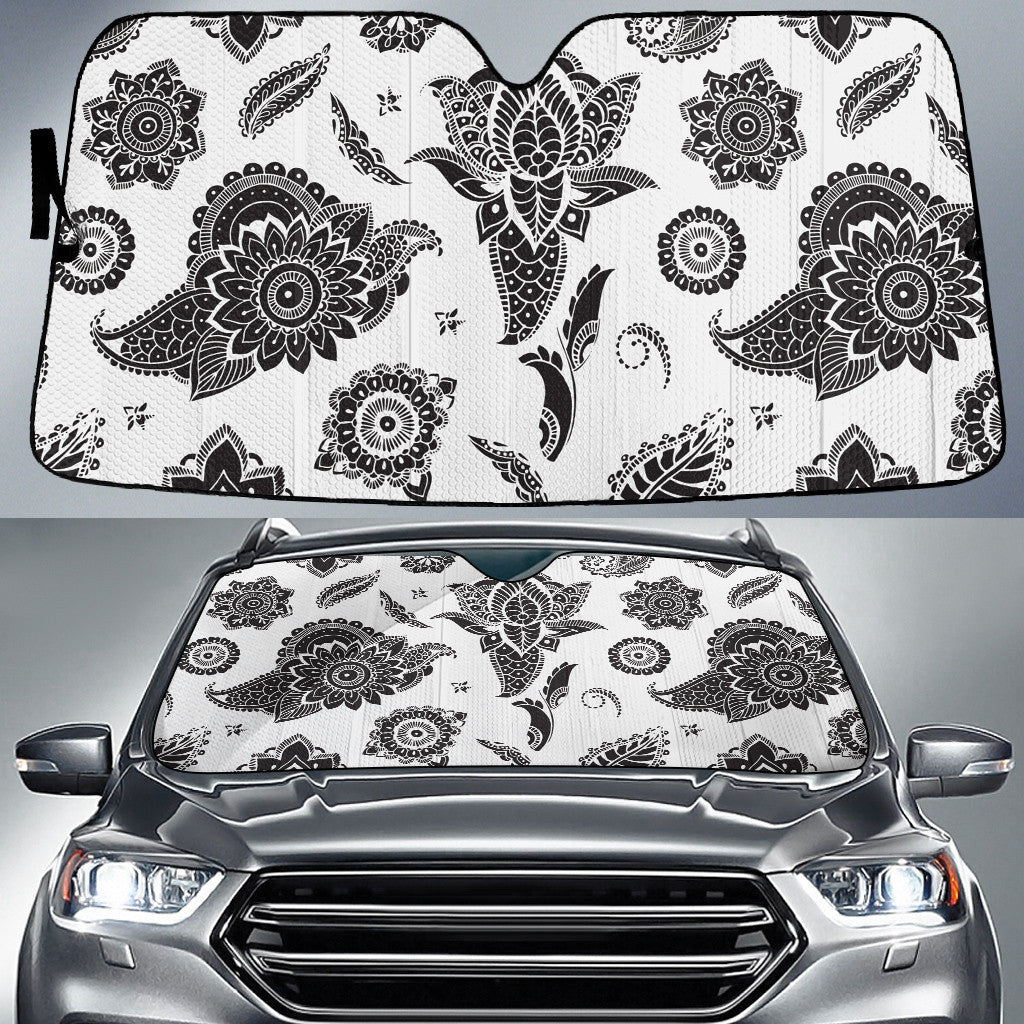 Black And White Orchid Flower Stylized Summer Vibe White Car Sun Shades Cover Auto Windshield Coolspod