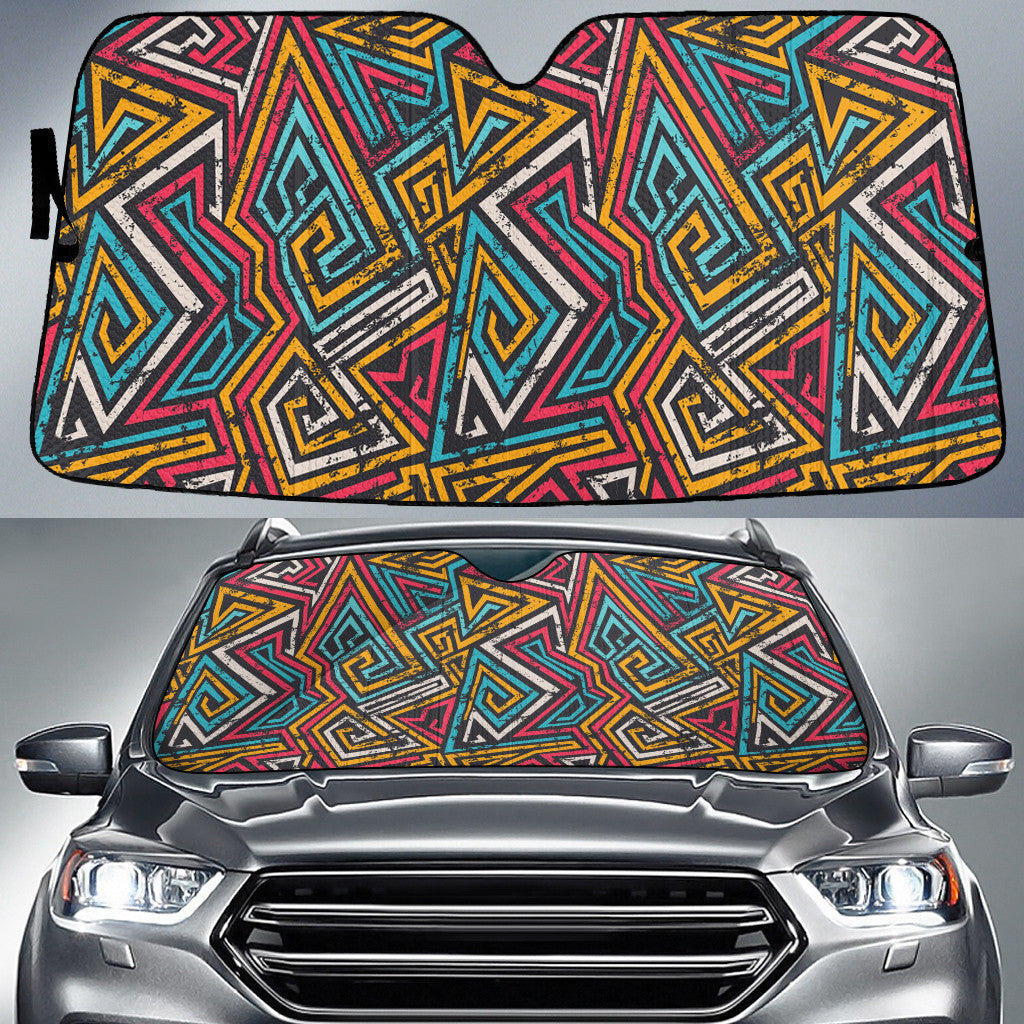Multicolor Tiny Grunge Graffiti Geometric Shapes All Over Print Car Sun Shades Cover Auto Windshield Coolspod