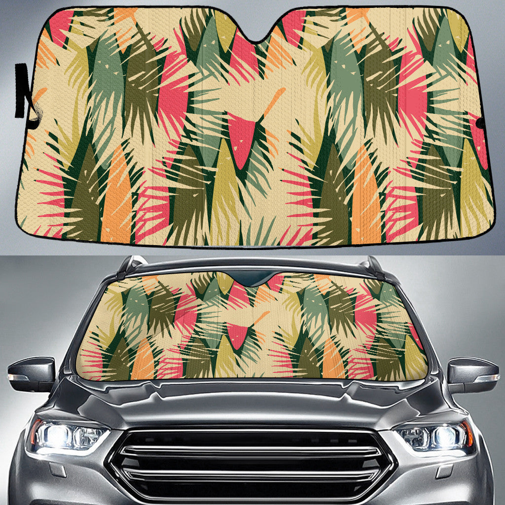 Colorful Classic Palm Leaves And Shadows Beige Theme Car Sun Shades Cover Auto Windshield Coolspod