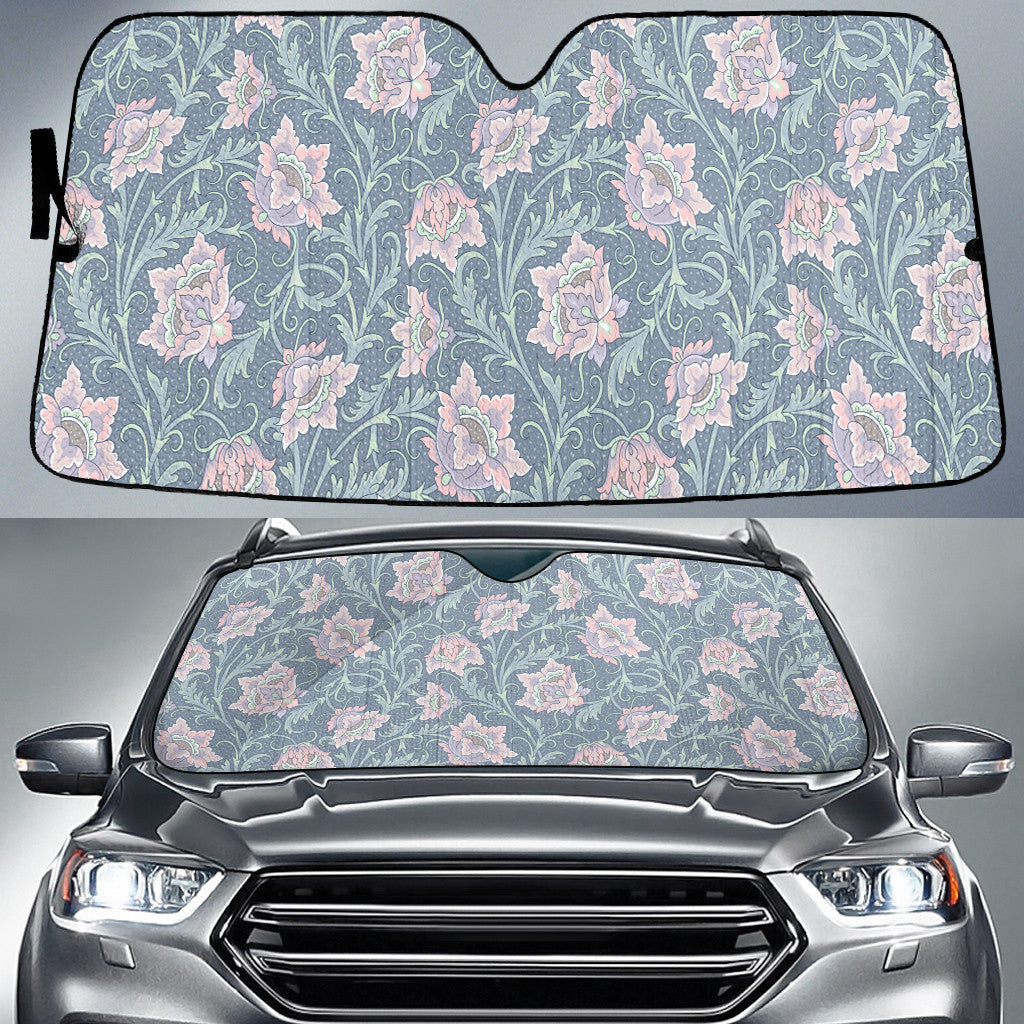 Light Pink Tropical Flower Over Grey Pattern Car Sun Shades Cover Auto Windshield Coolspod