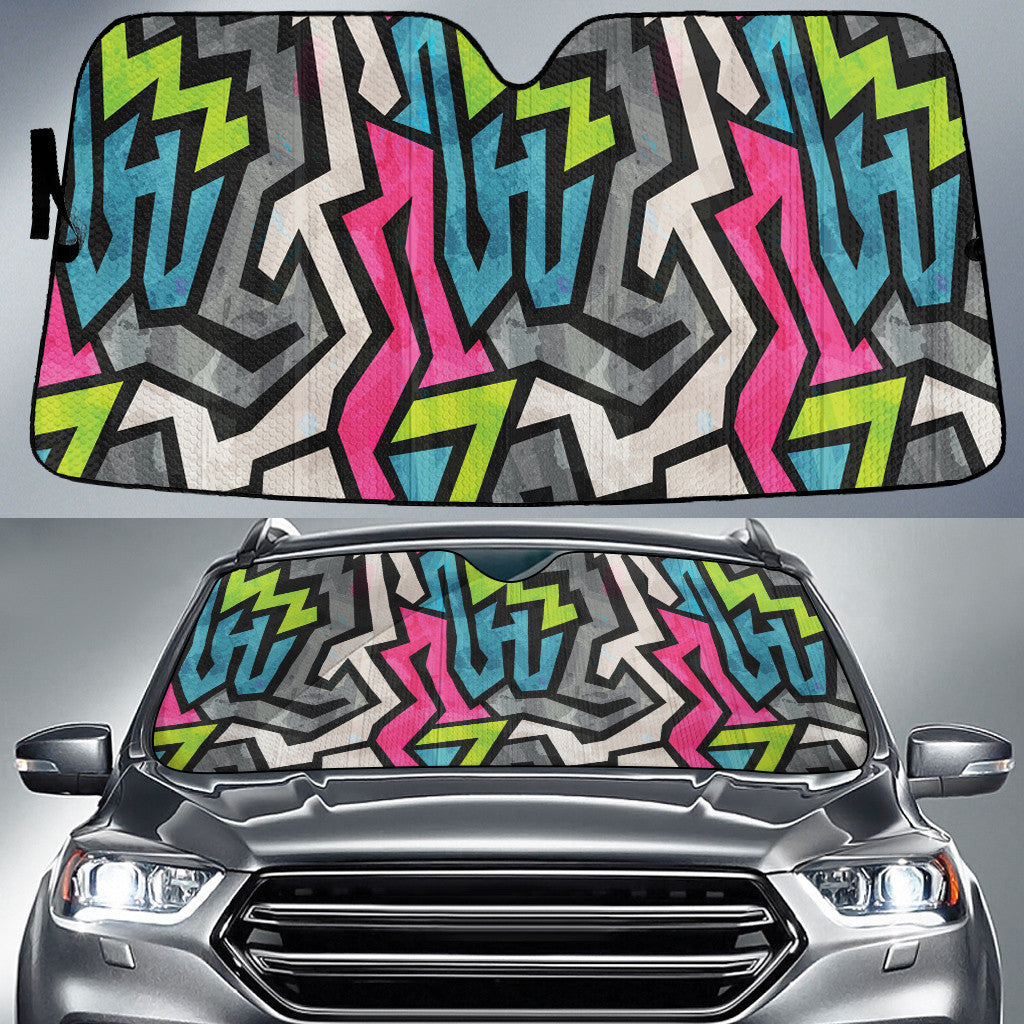 Multicolor Grunge Graffiti Geometric Pattern Car Sun Shades Cover Auto Windshield Coolspod