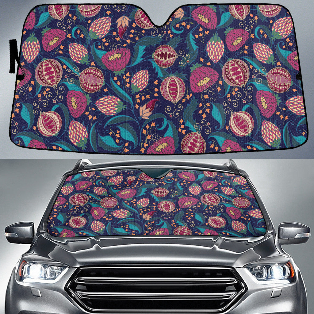 Red Carnivorous Flower Tropical Pattern Navy Car Sun Shades Cover Auto Windshield Coolspod