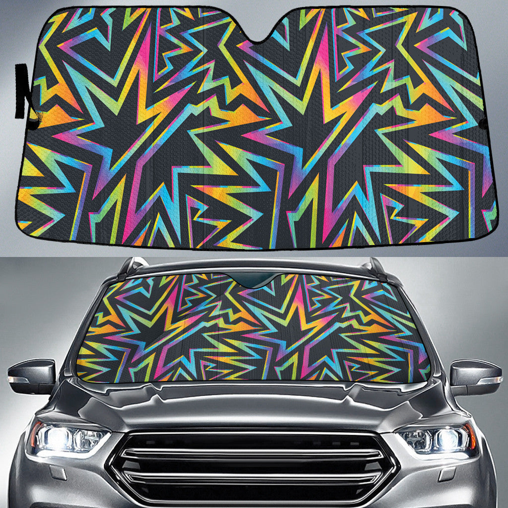 Bright Colorful Neon Graffiti Geomectric Pattern Black Car Sun Shades Cover Auto Windshield Coolspod