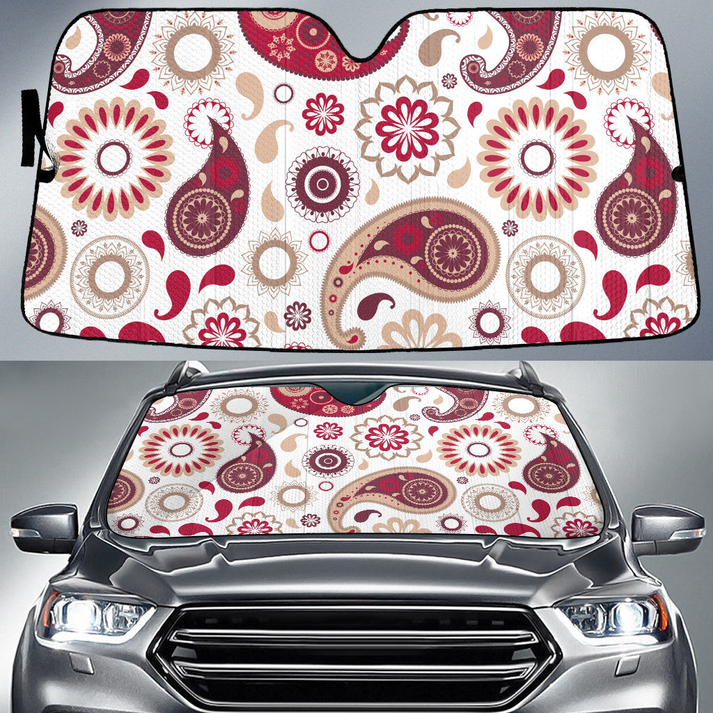 Red Tropical Flower Paisley Pattern White Theme Car Sun Shades Cover Auto Windshield Coolspod