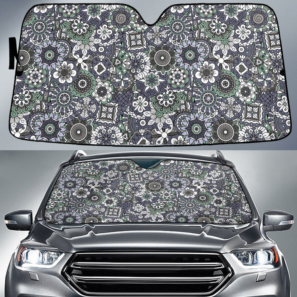 Grey Collection Of Tropical Flowers White Theme Car Sun Shades Cover Auto Windshield Coolspod