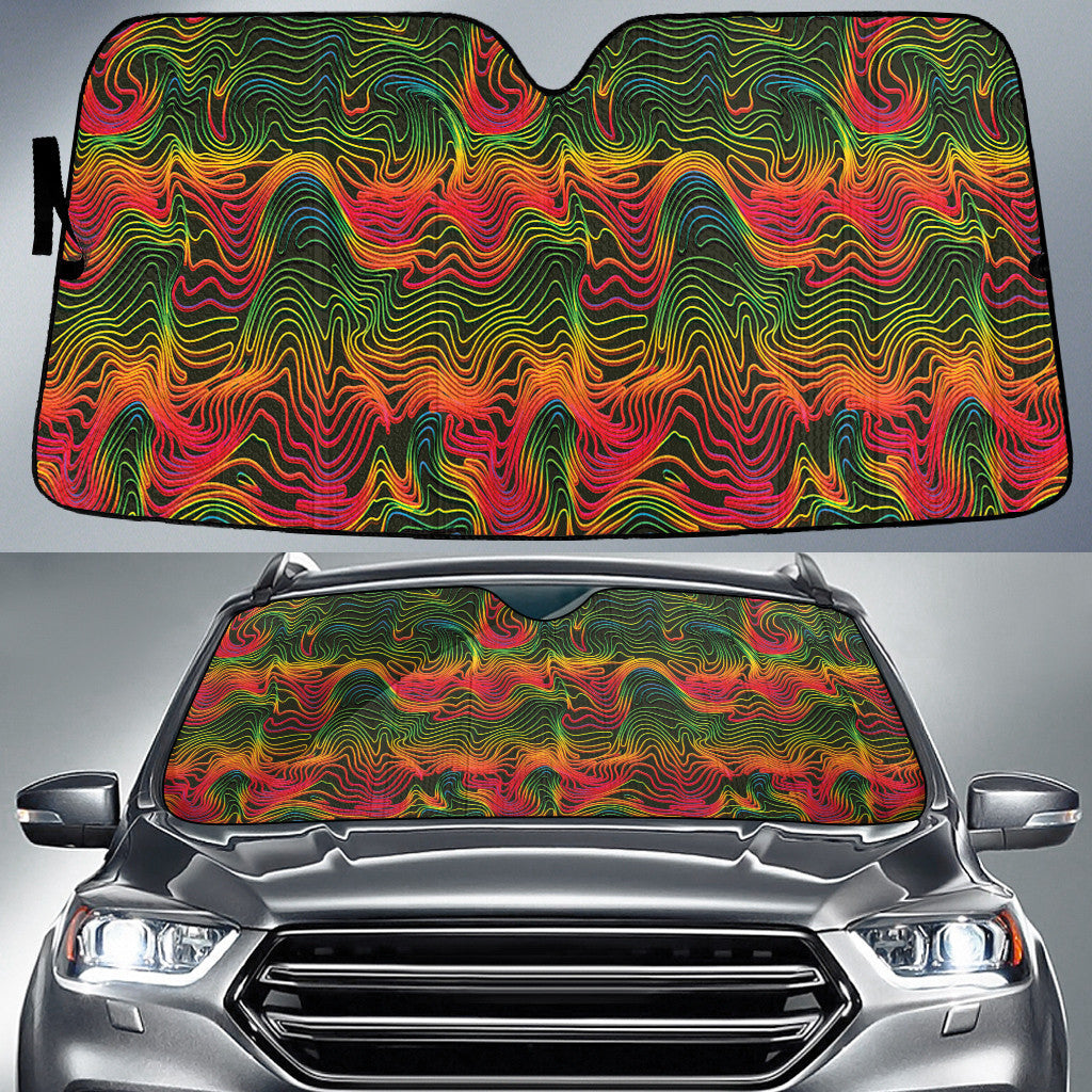 Hot Colors Psychedelic Disco Trippy Wavy Line Car Sun Shades Cover Auto Windshield Coolspod