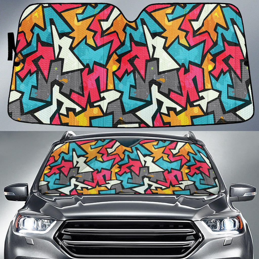 Tiny Colorful Grunge Graffiti Geometric Shapes All Over Print Car Sun Shades Cover Auto Windshield Coolspod