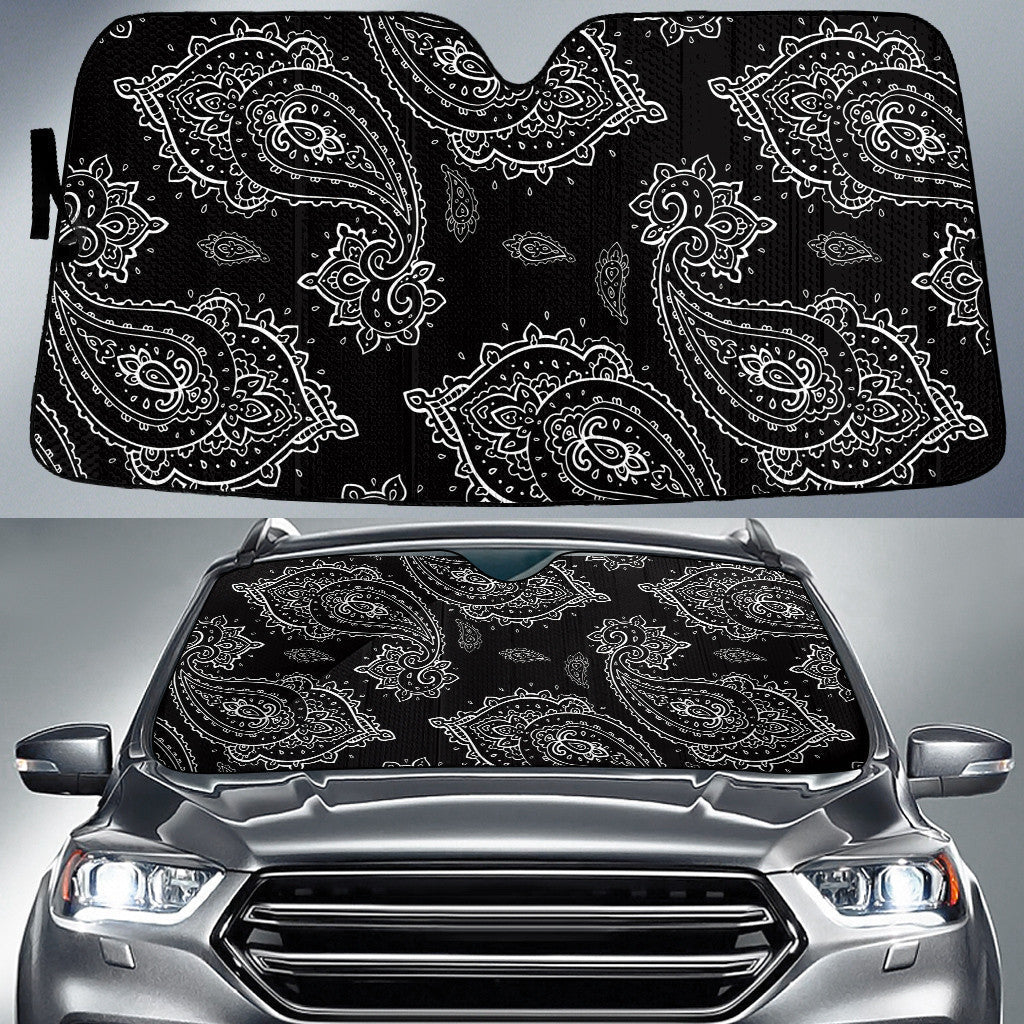 Black White Tropical Flower And Leaves Black Theme Car Sun Shades Cover Auto Windshield Coolspod
