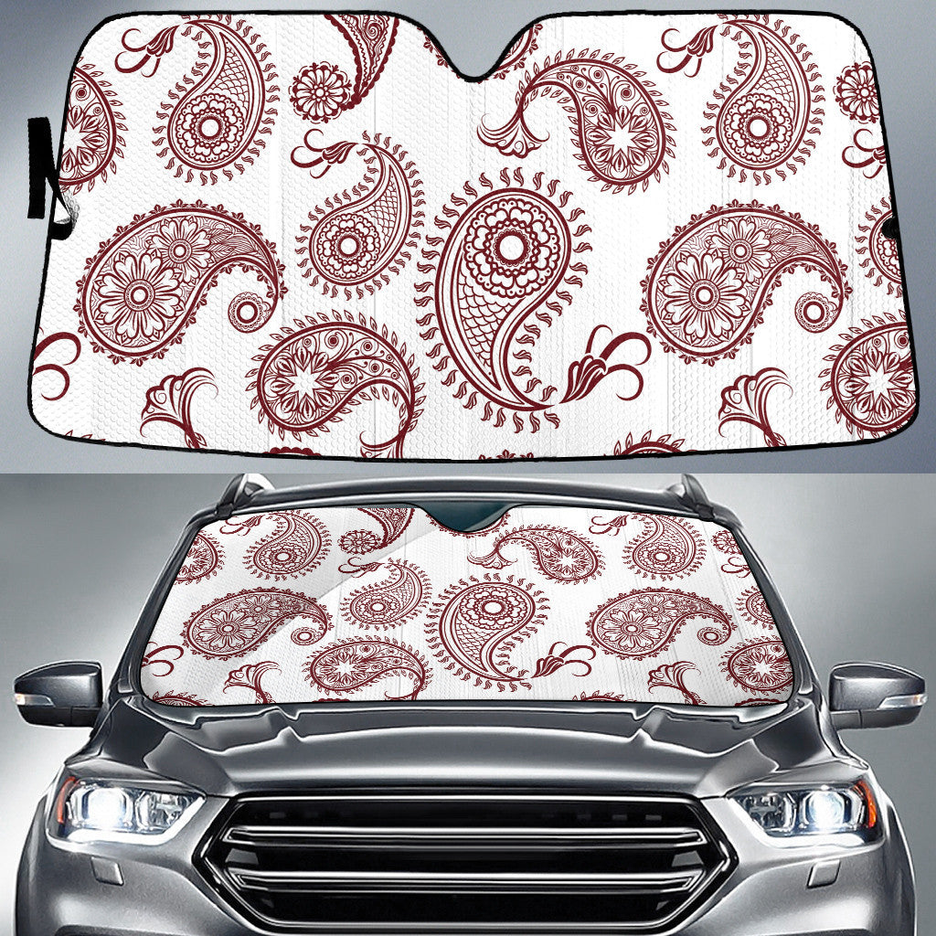 Red Paisley Flower Skin Texture White Background Car Sun Shades Cover Auto Windshield Coolspod