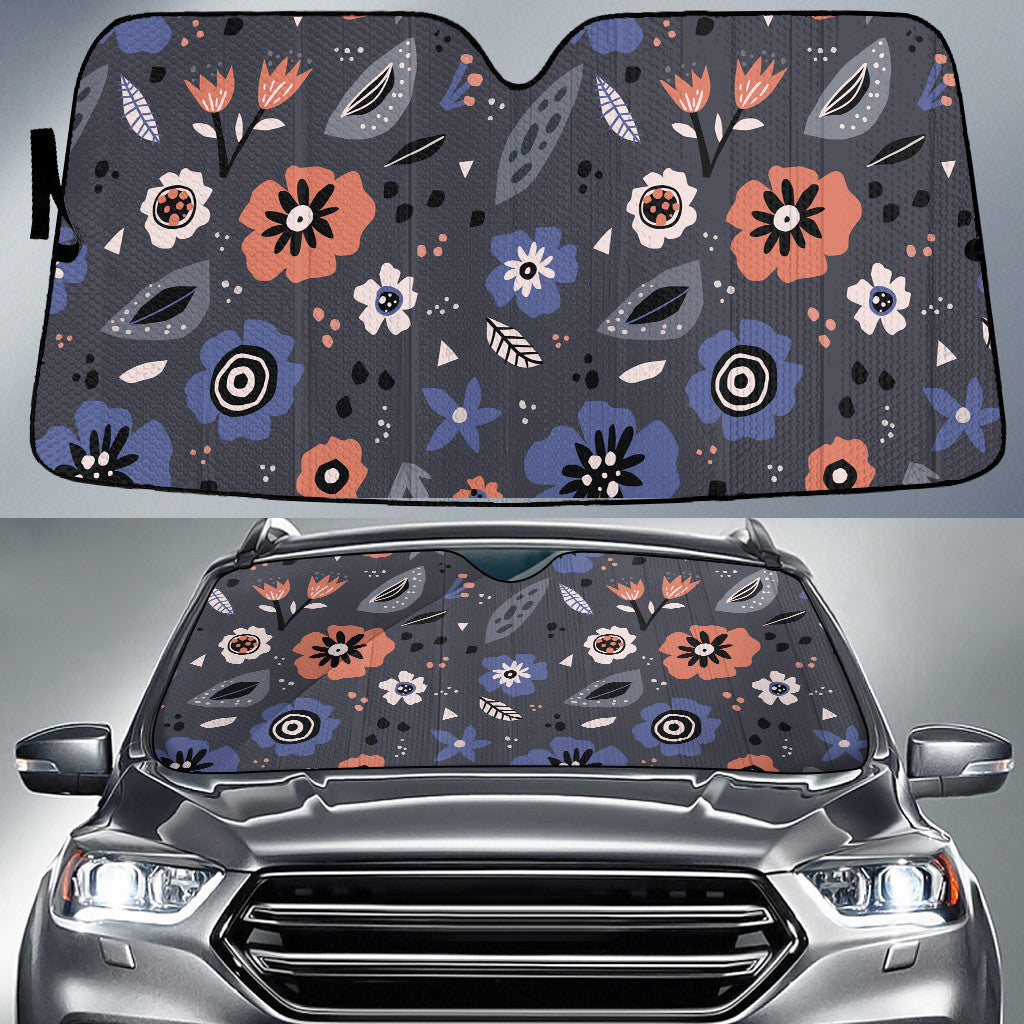 Blue And Orange Hibiscus Flower Grey Theme Car Sun Shades Cover Auto Windshield Coolspod