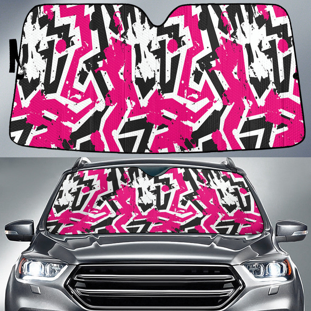 Pink Color Grunge Graffiti Geometric Shapes All Over Print Car Sun Shades Cover Auto Windshield Coolspod