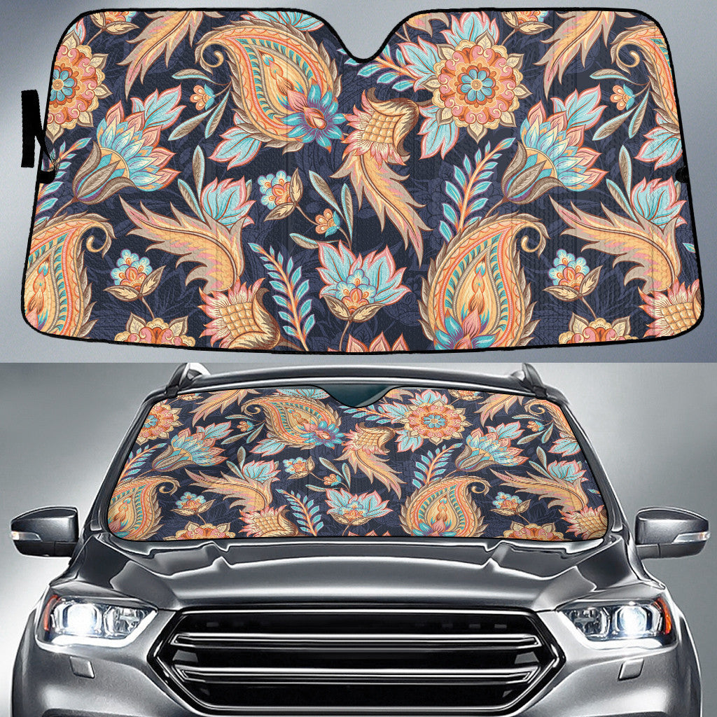 Yellow Flower And Leaf Paisley Pattern Style Car Sun Shades Cover Auto Windshield Coolspod