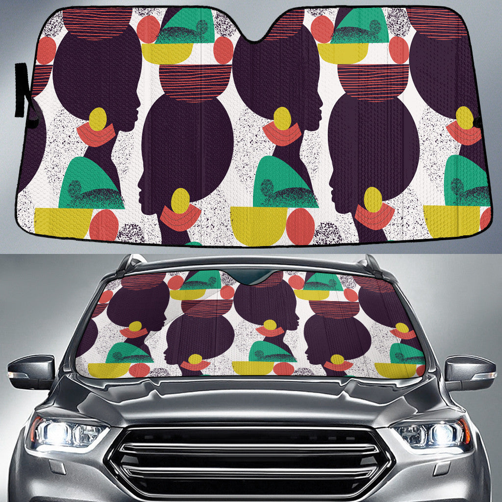 Yellow Green Tone Black African Woman Vintage Style White Dot Pattern Car Sun Shades Cover Auto Windshield Coolspod