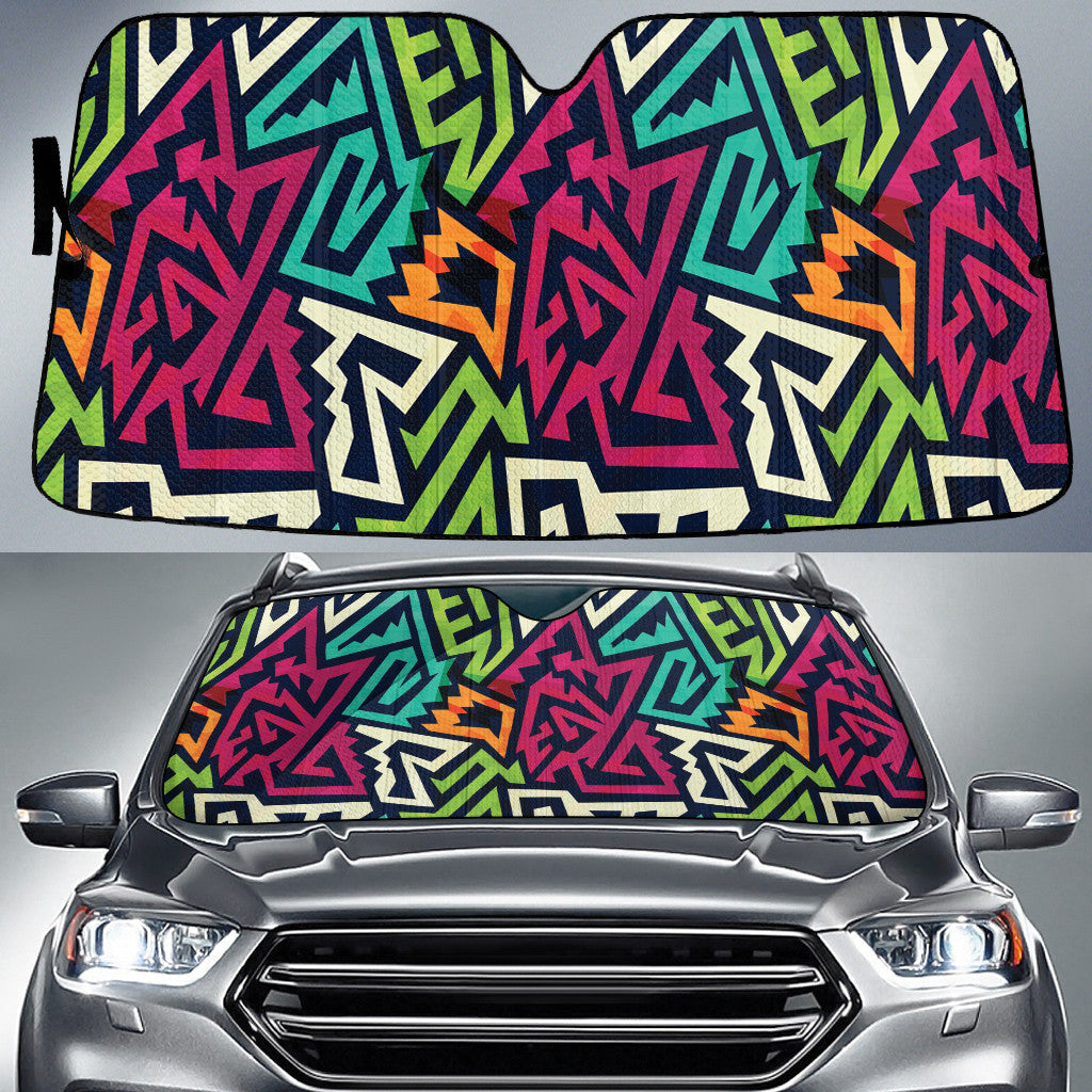 Green And Pink Grunge Graffiti Geometric Shapes All Over Print Car Sun Shades Cover Auto Windshield Coolspod