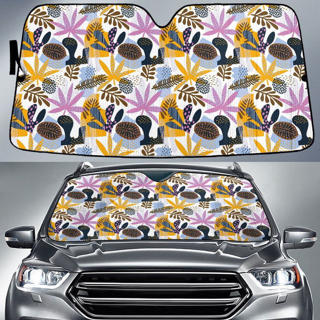 Colorful Fan Palm Leaves Cartoon Drawing Style Car Sun Shades Cover Auto Windshield Coolspod
