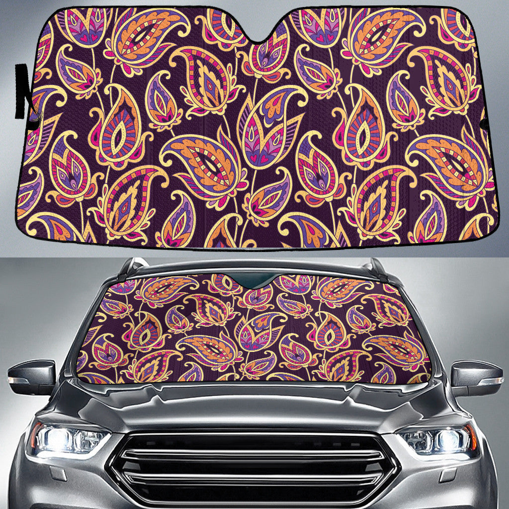 Orange Tone Tropical Flower And Leaves Brown Theme Car Sun Shades Cover Auto Windshield Coolspod