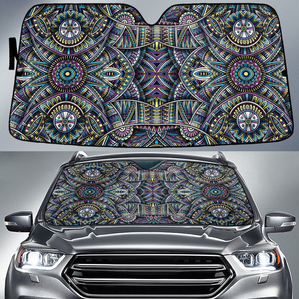 Blue Mirror Aztec Pattern Vintage Tribal Texture Car Sun Shades Cover Auto Windshield Coolspod