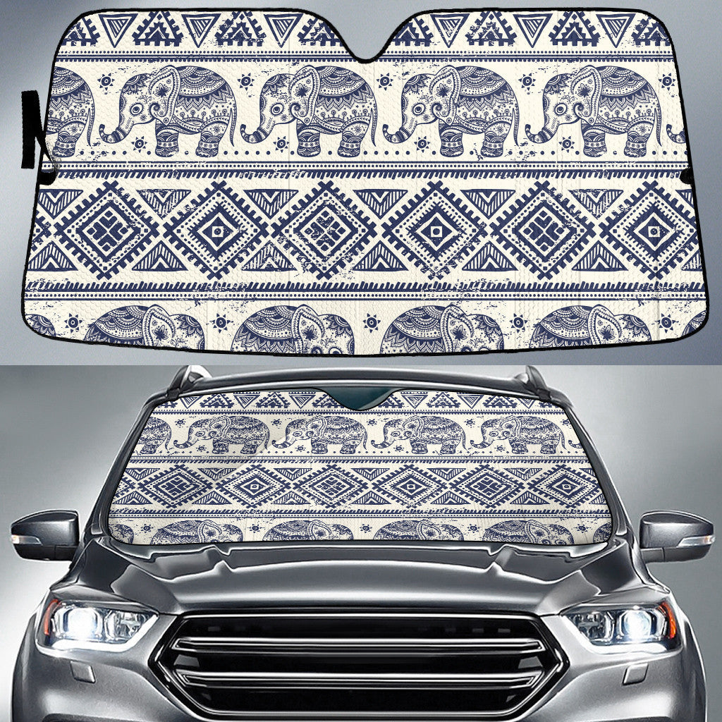 Elephant Baby In Queue Tribal Pattern Beige Theme Car Sun Shades Cover Auto Windshield Coolspod