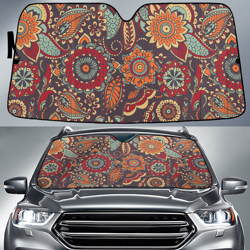 Brown Hawaiian Hibiscus Flower Vintage Tribal Pattern Car Sun Shades Cover Auto Windshield Coolspod