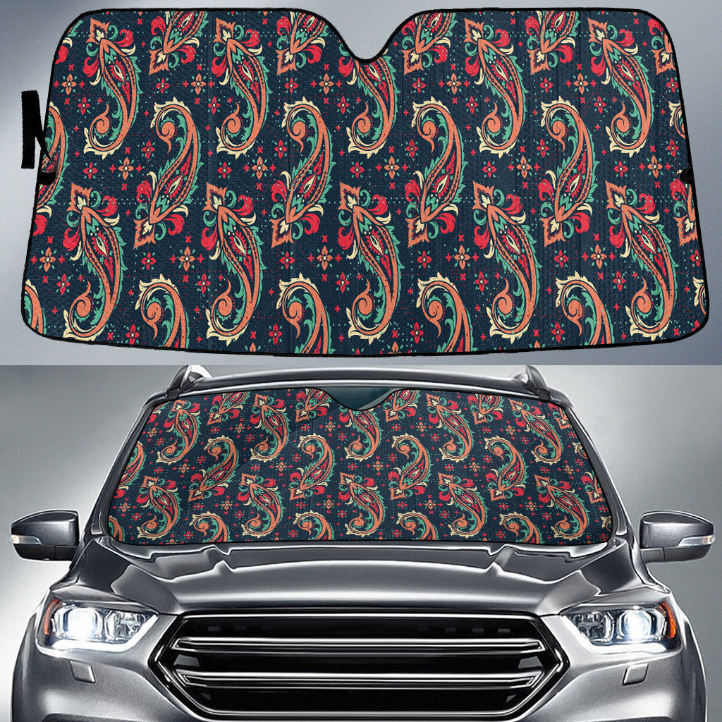 Multicolor Vintage Leaf Paisley Pattern Spring Vibe Car Sun Shades Cover Auto Windshield Coolspod