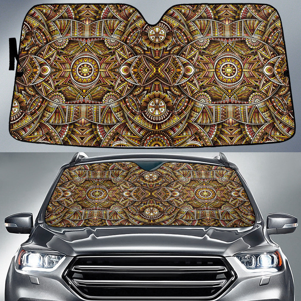 Yellow Mirror Optical Illustration Vintage Tribal Texture Car Sun Shades Cover Auto Windshield Coolspod
