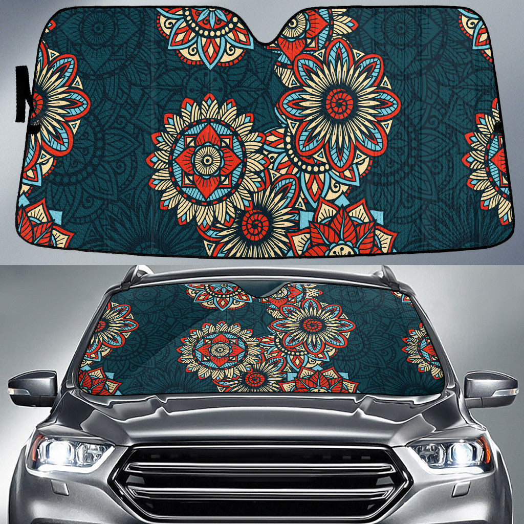Red And Yellow Vintage Aztec Flower Tribal Pattern Car Sun Shades Cover Auto Windshield Coolspod