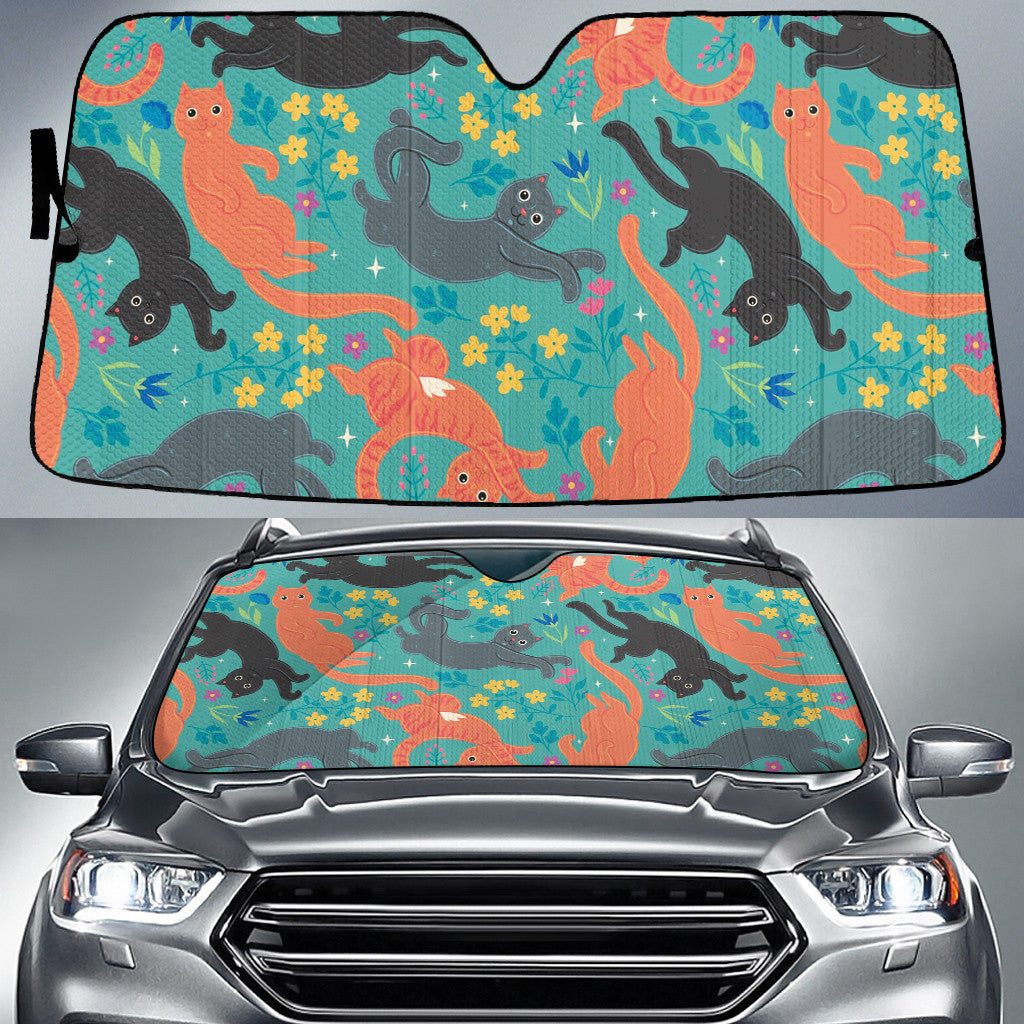 Funny Cats In Black Grey And Orange Green Theme Car Sun Shades Cover Auto Windshield Coolspod