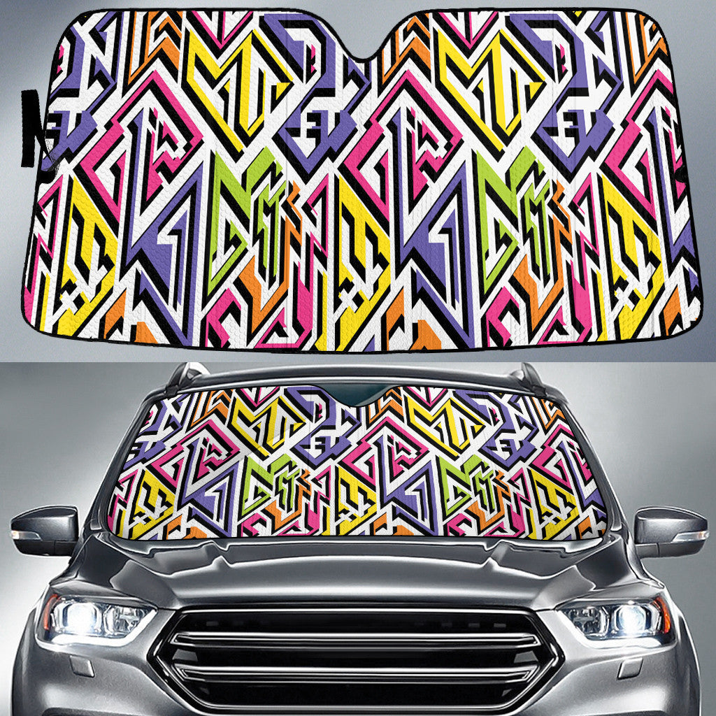 Multicolor Grunge Graffiti Geometric Shapes All Over Print Car Sun Shades Cover Auto Windshield Coolspod