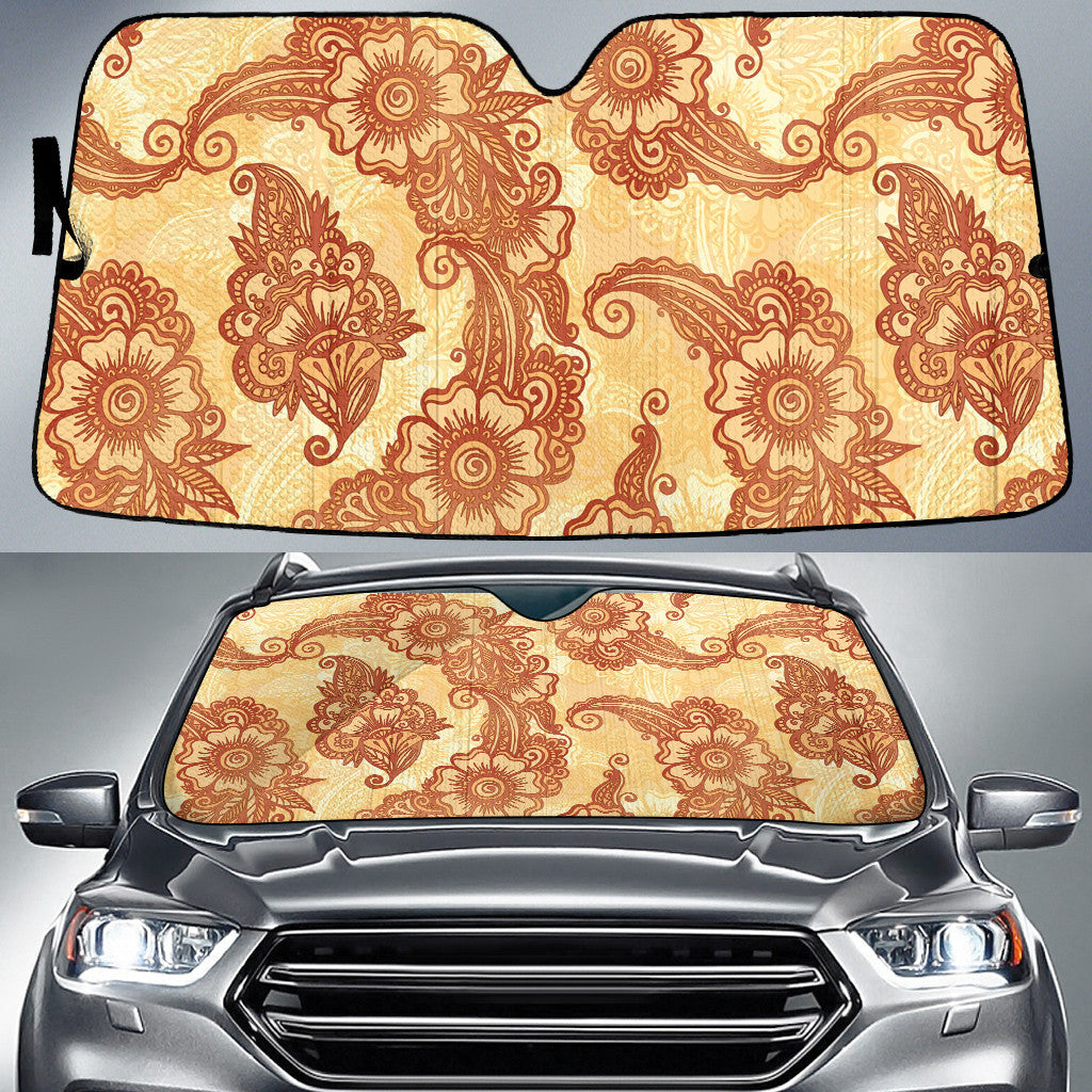 Orange Chinese Hibiscus Flower Henna Style Yellow Theme Car Sun Shades Cover Auto Windshield Coolspod